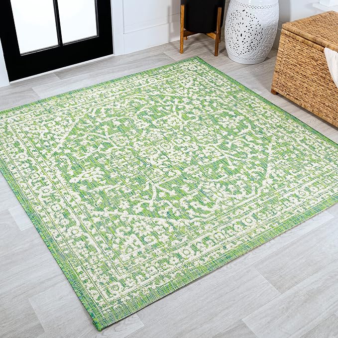 JONATHAN Y Boho Medallion Indoor Outdoor Square Area Rug 5X5 Cream/Green by JONATHANY