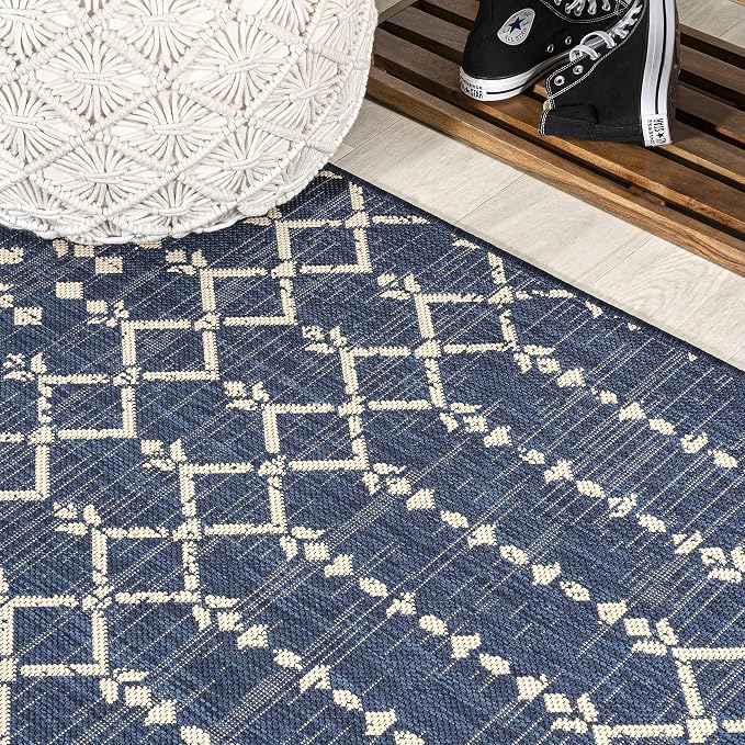 JONATHAN Y Moroccan Geometric Indoor Outdoor Round Area Rug 3 Ft Navy/Beige - Image 6