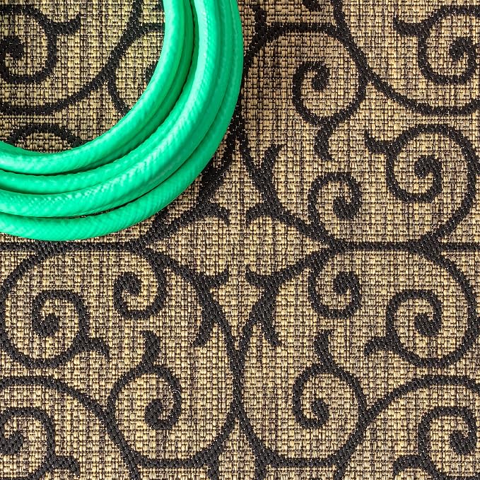 JONATHAN Y Vintage Filigree Indoor Outdoor Round Area Rug 5 Ft Black/Khaki - Image 3