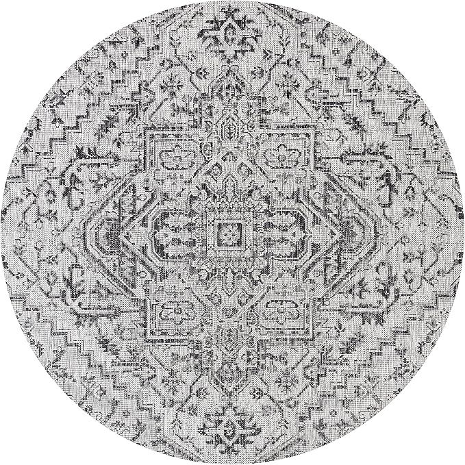 JONATHAN Y Boho Medallion Indoor Outdoor Round Area Rug 3 Ft Black/Gray - Image 8