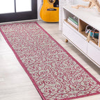JONATHAN Y Vintage Filigree Indoor Outdoor Runner Rug 2X10 Light Gray/Fuchsia by JONATHANY