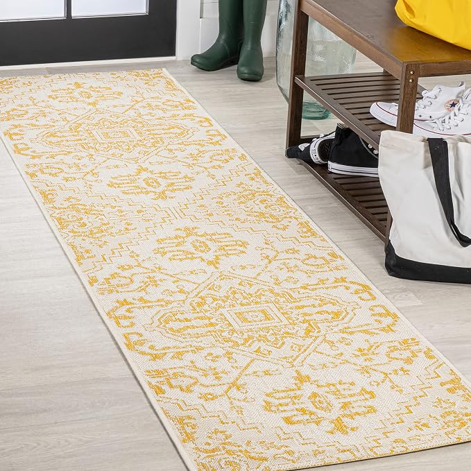 JONATHAN Y Boho Medallion Indoor Outdoor Runner Rug 2X8 Cream/Yellow, Estrella by JONATHANY