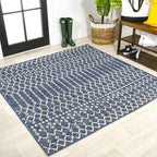 JONATHAN Y Moroccan Geometric Indoor Outdoor Square Area Rug 6X6 Navy/Beige by JONATHANY