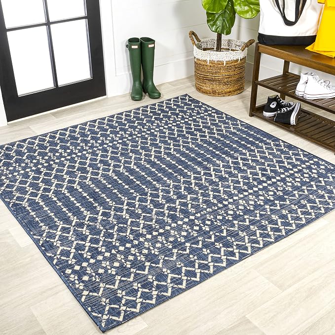 JONATHAN Y Moroccan Geometric Indoor Outdoor Square Area Rug 6X6 Navy/Beige by JONATHANY