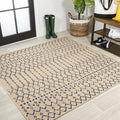 JONATHAN Y Moroccan Geometric Indoor Outdoor Square Area Rug 4X4 Beige/Navy by JONATHANY