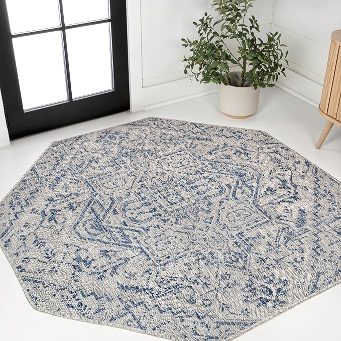 JONATHAN Y Boho Medallion Indoor Outdoor Octagon Area Rug 8 Ft Navy/Gray by JONATHANY