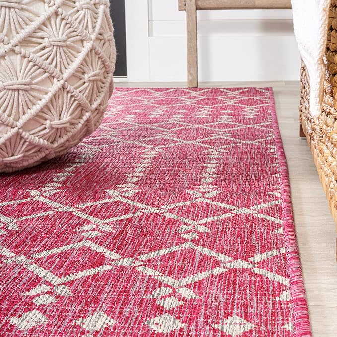 JONATHAN Y Moroccan Geometric Indoor Outdoor Runner Rug 2X8 Fuchsia/Light Gray - Image 6