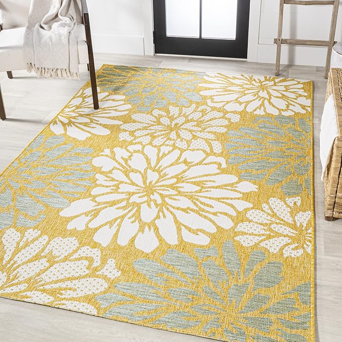 JONATHAN Y Floral Textured Weave Indoor Outdoor Area Rug 3X5 Yellow/Cream - Image 3