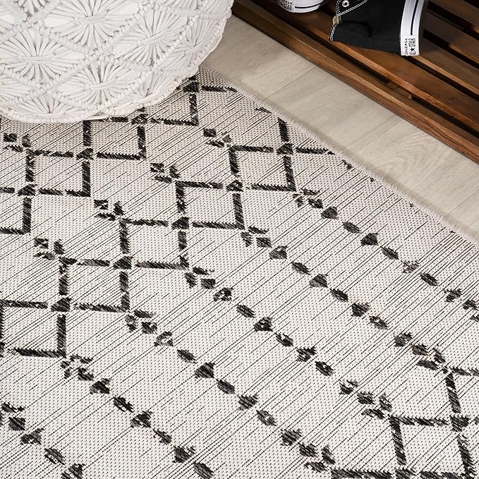 JONATHAN Y Moroccan Geometric Indoor Outdoor Square Area Rug 6X6 Cream/Black - Image 6