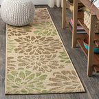 JONATHAN Y Floral Textured Weave Indoor Outdoor Runner Rug 2X10 Sage/Brown by JONATHANY