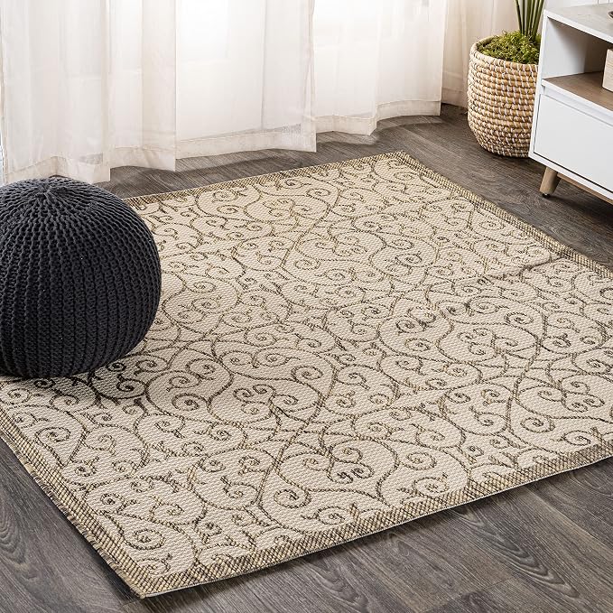 JONATHAN Y Vintage Filigree Indoor Outdoor Square Area Rug 8X8 Beige/Brown by JONATHANY
