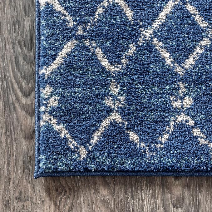 JONATHAN Y Boho Vintage Diamond Blue/White Runner Rug 2X10 ft, Moroccan Hype - Image 5