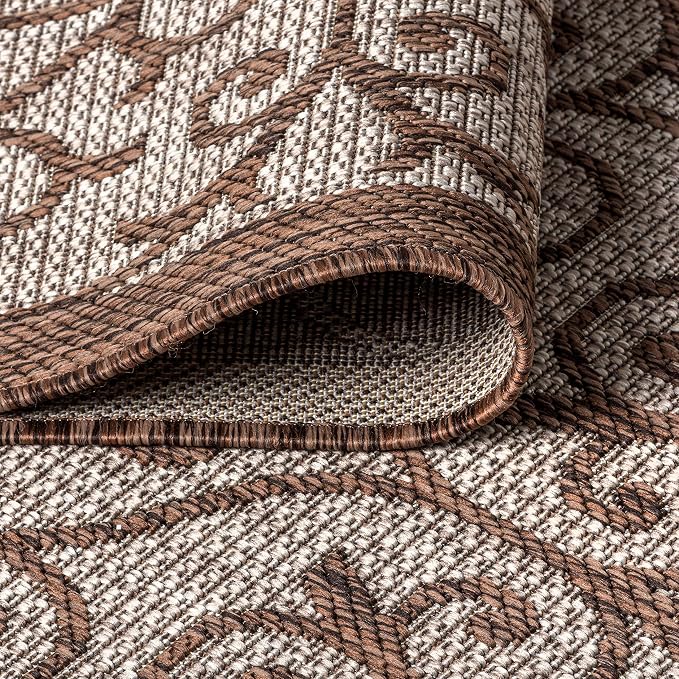 JONATHAN Y Vintage Filigree Indoor Outdoor Square Area Rug 5X5 Taupe/Espresso - Image 5