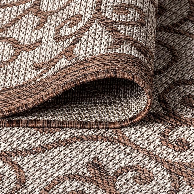 JONATHAN Y Vintage Filigree Indoor Outdoor Round Area Rug 8 Ft Taupe/Espresso - Image 4