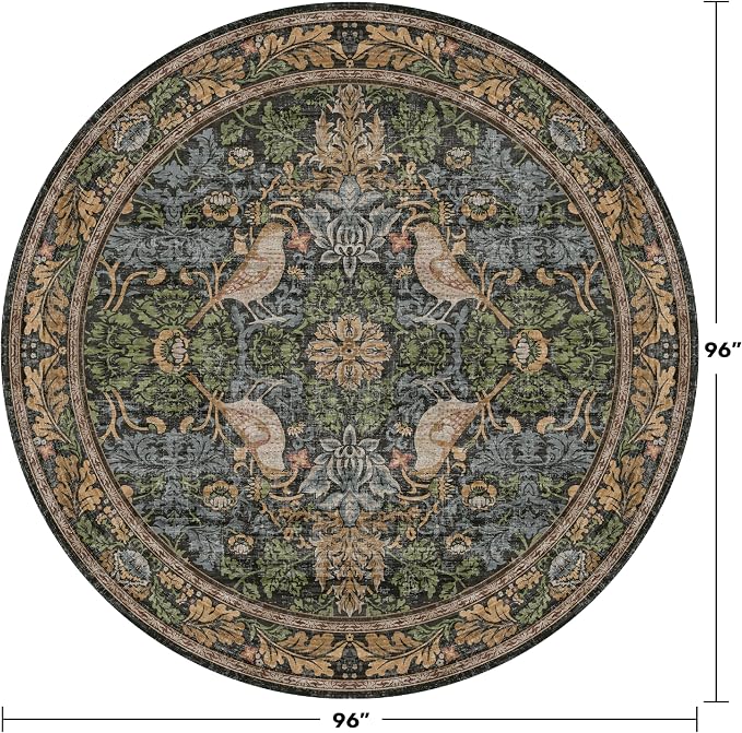 Washable Boho Round Rugs 8ft for Living Room, Ultra Soft Forest Large Circular - Image 2