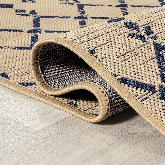 JONATHAN Y Moroccan Geometric Indoor Outdoor Runner Rug 2X10 Beige/Navy - Image 5