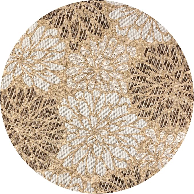 JONATHAN Y Floral Textured Weave Indoor Outdoor Round Area Rug 3 Ft Brown/Cream - Image 8
