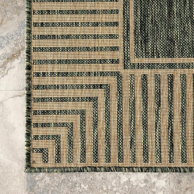 Nuloom Asha Green/Brown, Striped Border, Soft and Cozy, High Traffic, Easy Clean - Image 4