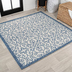 JONATHAN Y Vintage Filigree Indoor Outdoor Square Area Rug 5X5 Blue/Cream by JONATHANY
