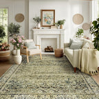 BILEEHOME Olive and Tan Rug for Bedroom Neutral Boho Farmhouse Floral by BILEEHOME