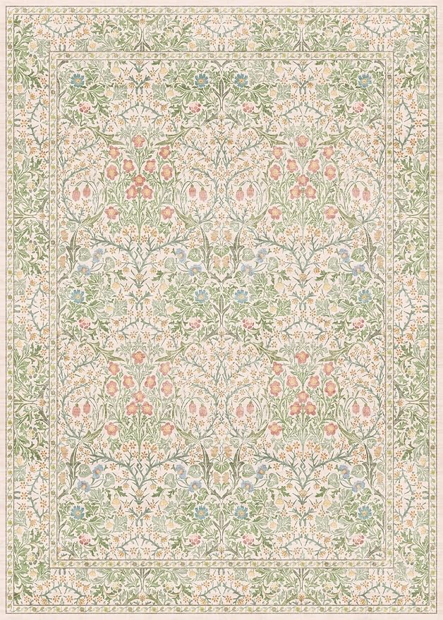 Vintage Washable Beige Green 10x14 Rug - Image 2