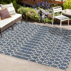 JONATHAN Y Moroccan Geometric Indoor Outdoor Area Rug 4X6 Navy/Beige, Ourika - Image 3