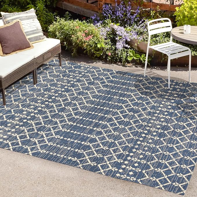 JONATHAN Y Moroccan Geometric Indoor Outdoor Area Rug 3X5 Navy/Beige, Ourika - Image 3