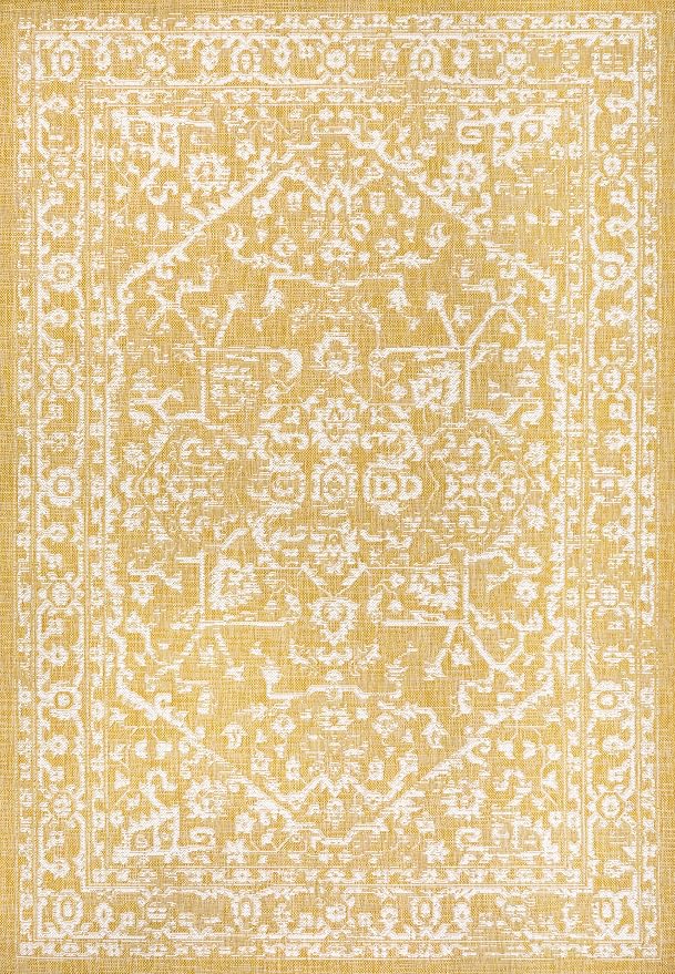 JONATHAN Y Boho Medallion Indoor Outdoor Area Rug 55X36.5 Yellow/Cream - Image 8