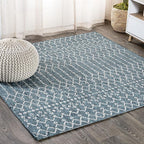 JONATHAN Y Moroccan Geometric Indoor Outdoor Square Area Rug 8X8 Teal/Gray by JONATHANY