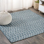 JONATHAN Y Moroccan Geometric Indoor Outdoor Square Area Rug 6X6 Teal/Gray by JONATHANY