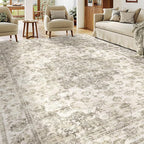 8x10 Washable Neutral Area Rug Taupe Vintage Living Room Bedroom Carpet - Image 3