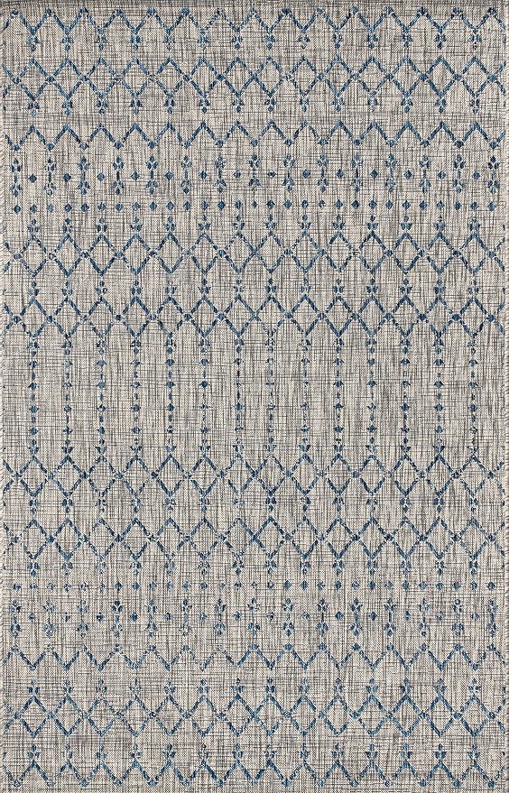 JONATHAN Y Moroccan Geometric Indoor Outdoor Area Rug 4X6 Light Gray/Navy - Image 8