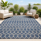 JONATHAN Y Moroccan Geometric Indoor Outdoor Area Rug 3X5 Navy/Beige, Ourika by JONATHANY