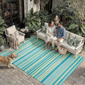 Outdoor Plastic Straw Rug Waterproof Patio 8x10 Teal Yellow Stripe Mat by WondRg