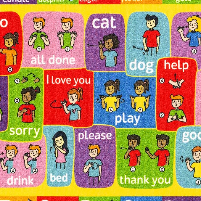 KC Cubs 8x10 ABC Alphabet ASL Sign Language Rug – Educational Non-Slip Carpet - Image 4