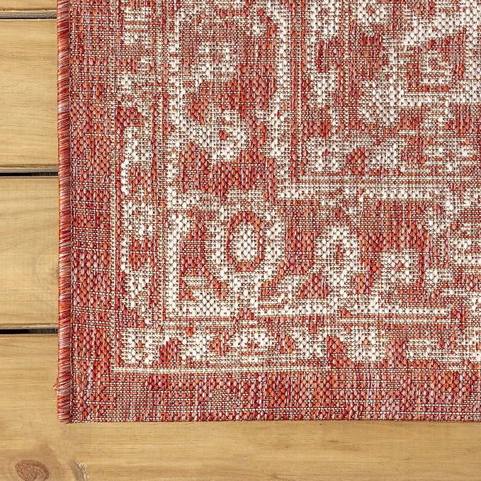 JONATHAN Y Boho Medallion Indoor Outdoor Runner Rug 2X10 Red/Taupe, Malta - Image 7
