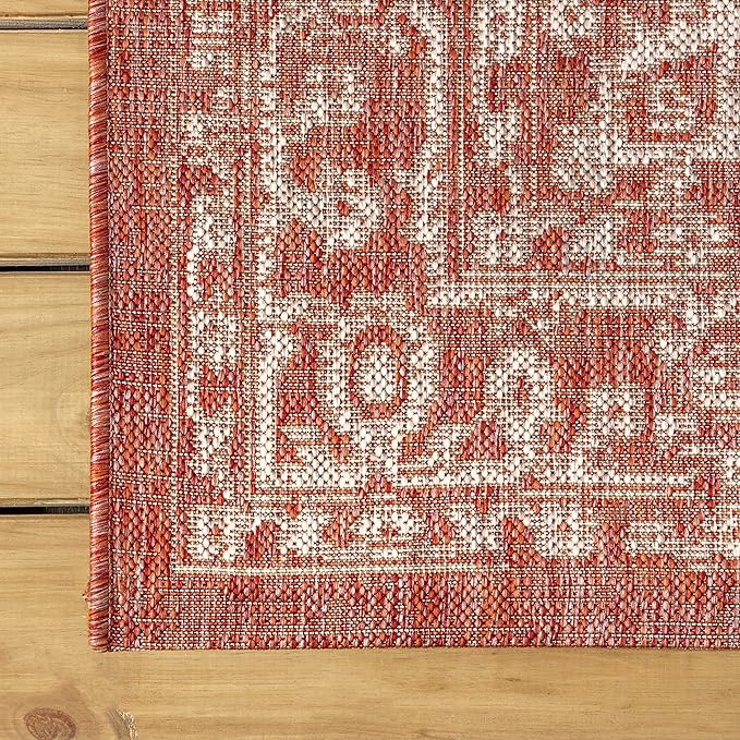 JONATHAN Y Boho Medallion Indoor Outdoor Square Area Rug 4X4 Red/Taupe - Image 6