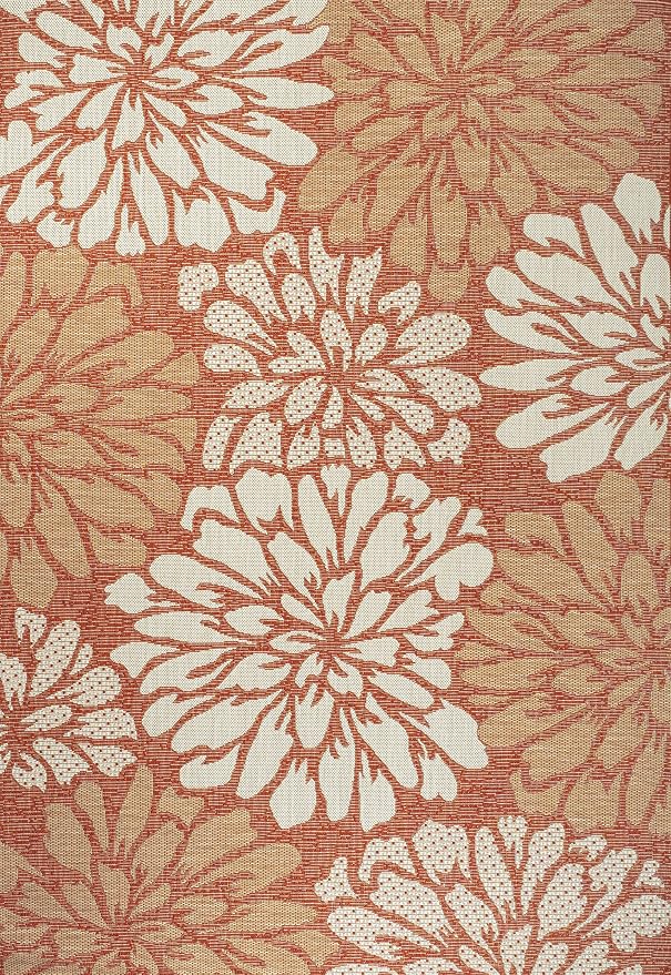 JONATHAN Y Floral Textured Weave Indoor Outdoor Area Rug 4X6 Orange/Cream - Image 8