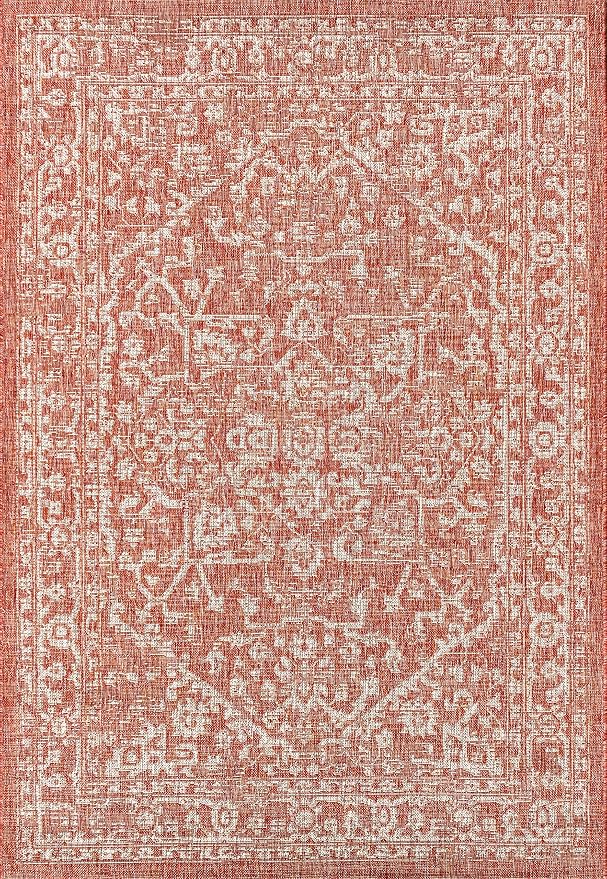 JONATHAN Y Boho Medallion Indoor Outdoor Area Rug 6X9 Red/Taupe, Malta Textured - Image 10