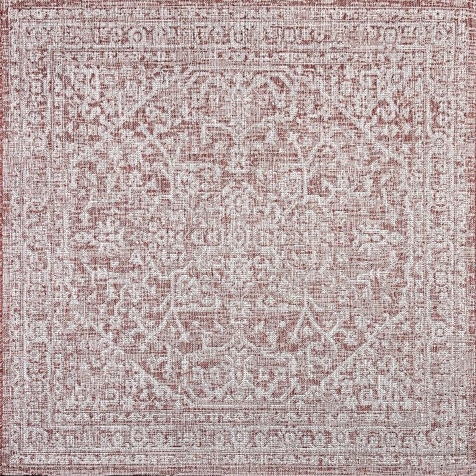 JONATHAN Y Boho Medallion Indoor Outdoor Square Area Rug 3X3 Red/Taupe - Image 8