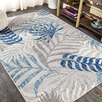 JONATHAN Y Tropics Palm Leaves Indoor Outdoor Area Rug 3X5 Gray/Blue, Boho - Image 5