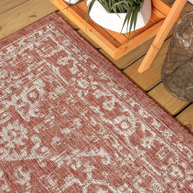 JONATHAN Y Boho Medallion Indoor Outdoor Square Area Rug 4X4 Red/Taupe - Image 7