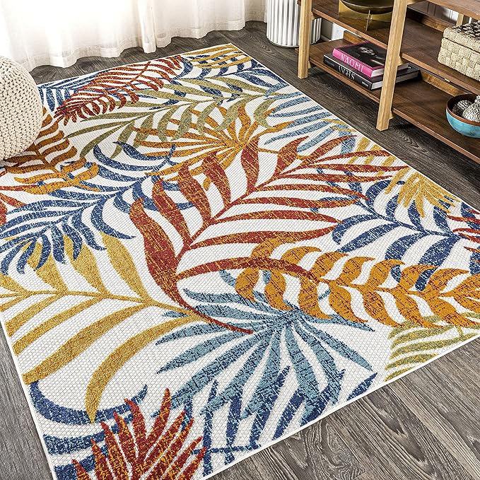 JONATHAN Y Tropics Palm Leaves Indoor Outdoor Area Rug 4X6 Cream/Orange - Image 5