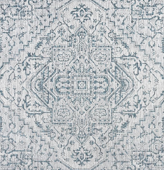 JONATHAN Y Boho Medallion Indoor Outdoor Square Area Rug 6X6 Teal/Gray - Image 8