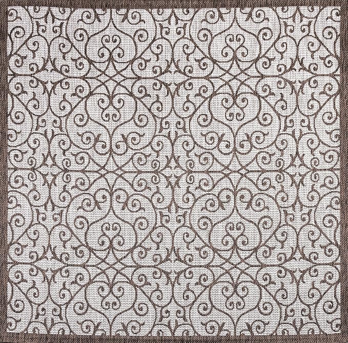 JONATHAN Y Vintage Filigree Indoor Outdoor Square Area Rug 9X9 Taupe/Espresso - Image 9