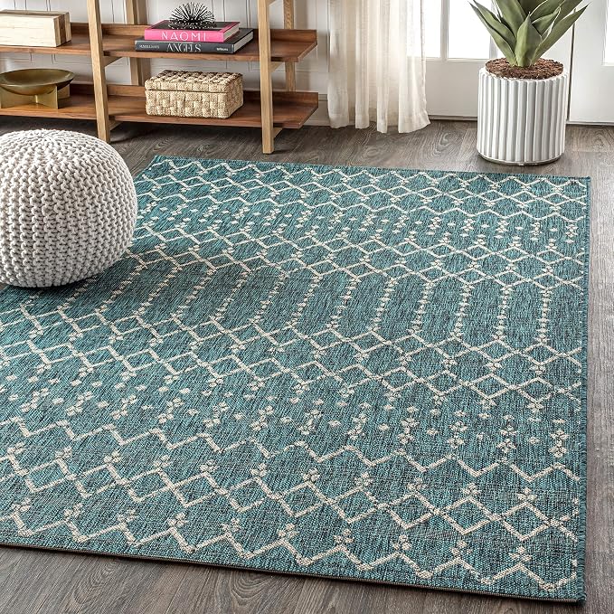 JONATHAN Y Moroccan Geometric Indoor Outdoor Area Rug 8X10 Teal/Gray, Ourika - Image 3