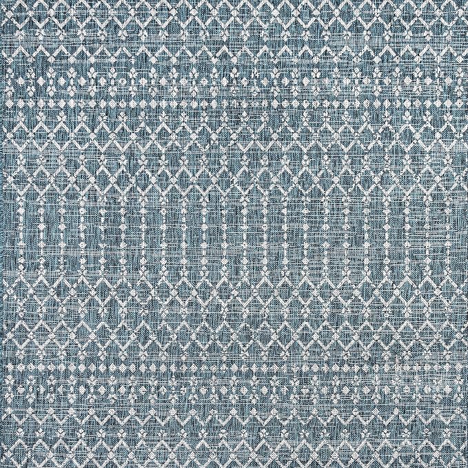 JONATHAN Y Moroccan Geometric Indoor Outdoor Square Area Rug 3X3 Teal/Gray - Image 8