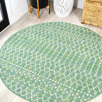 JONATHAN Y Moroccan Geometric Indoor Outdoor Round Area Rug 5 Ft Green/Cream by JONATHANY