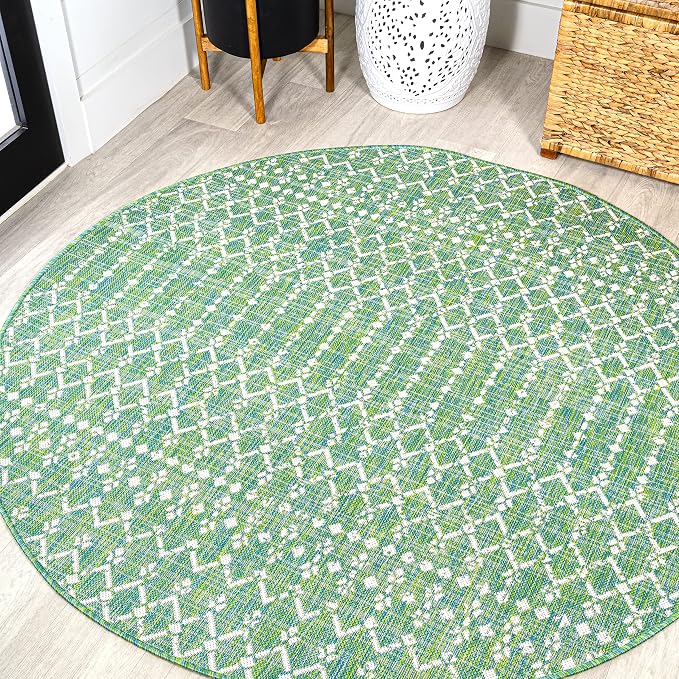 JONATHAN Y Moroccan Geometric Indoor Outdoor Round Area Rug 5 Ft Green/Cream by JONATHANY