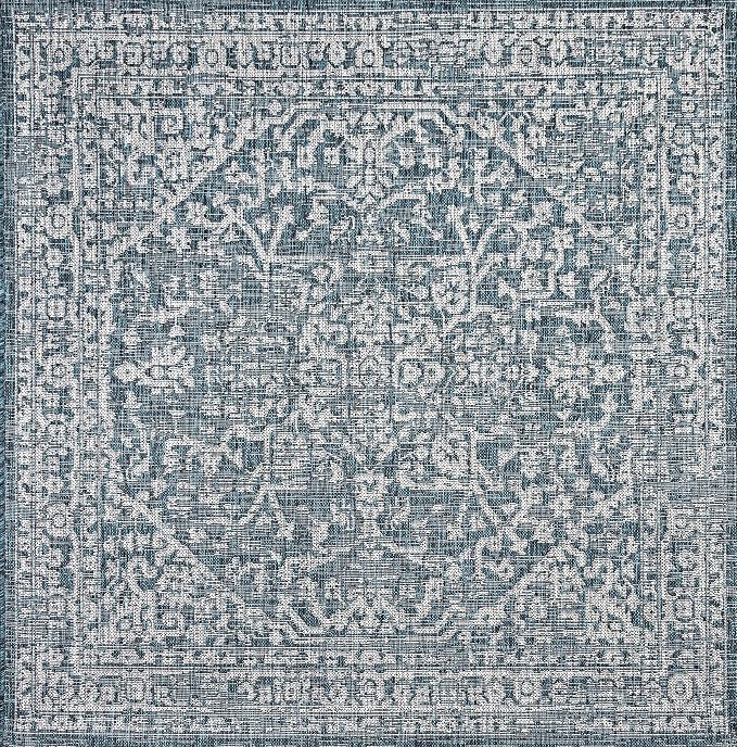 JONATHAN Y Boho Medallion Indoor Outdoor Square Area Rug 8X8 Teal/Gray - Image 8